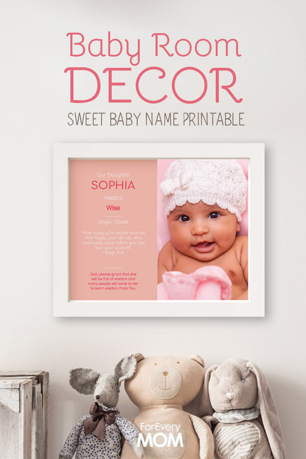 Must have decor for any baby room! This free printable let's you customize it with you baby's picture. It gives the meaning of your daughter's name, a Bible verse, and a prayer. Too sweet!