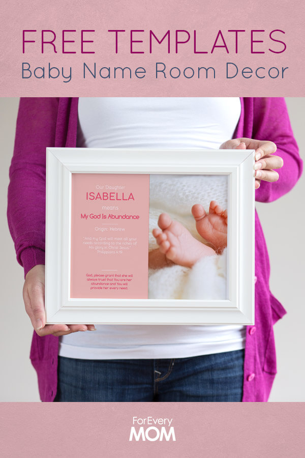 These free template make a perfect additional to your baby's room. Insert your baby's picture along side her name, meaning, Bible verse and prayer. Adorable!